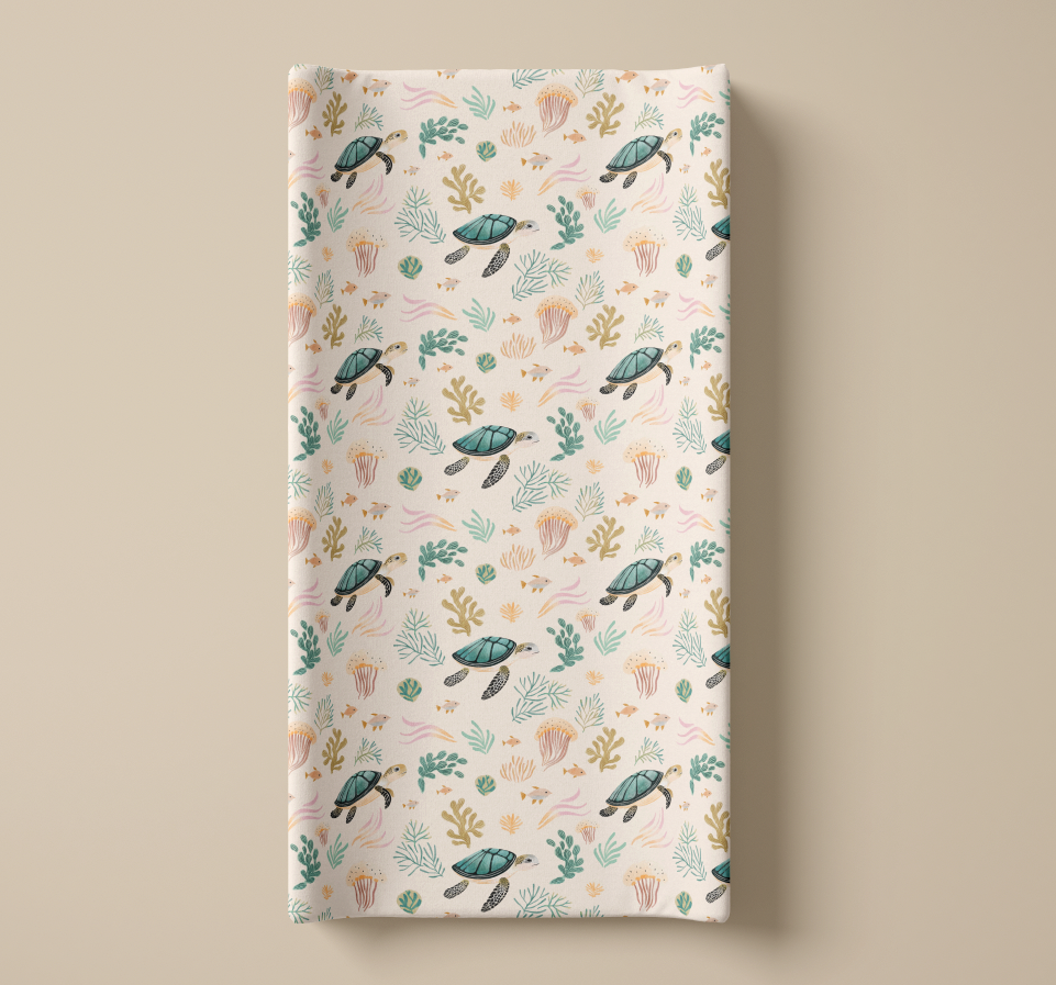 Bundle: Sea Turtle Crib Sheet + Changing Pad Cover