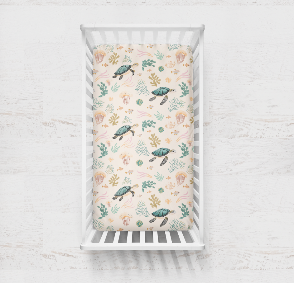 Bundle: Sea Turtle Crib Sheet + Changing Pad Cover