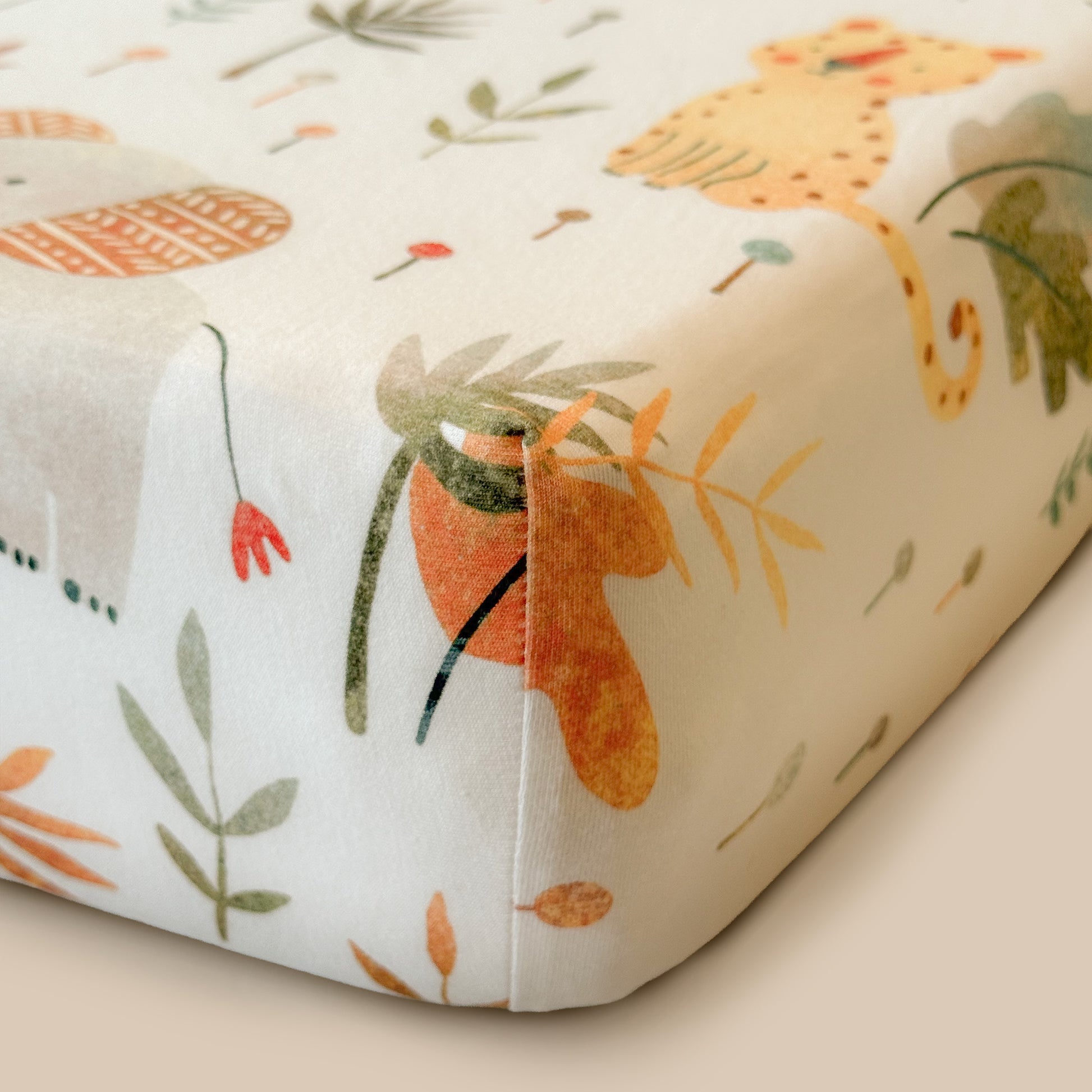 Bundle 2pc Set: Safari Elephant Crib Sheet + Changing Pad Cover