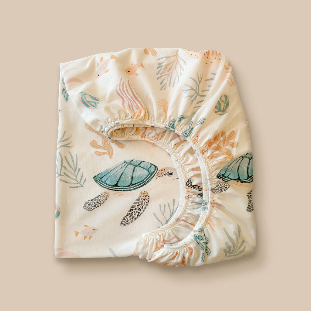 Bundle 2pc Set: Sea Turtle Crib Sheet + Changing Pad Cover